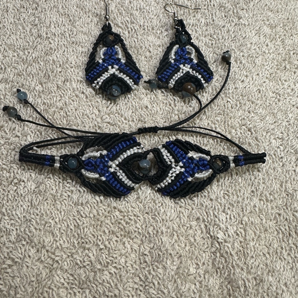 Handmade Macramé Bracelet earrings set Adjustable
